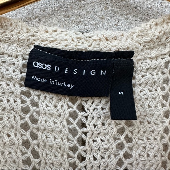 ASOS Design Cream Crochet Sleeveless Sweater Tank Boho Buttoned Cotton Festival - Picture 7 of 10